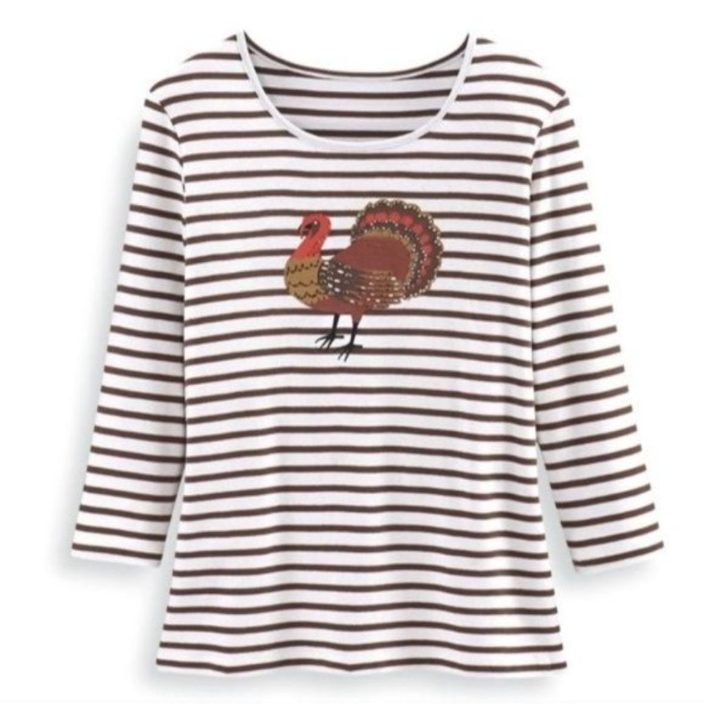 TURKEY KNIT TOP Serengeti striped embellished Striped Top size Medium - Picture 2 of 6